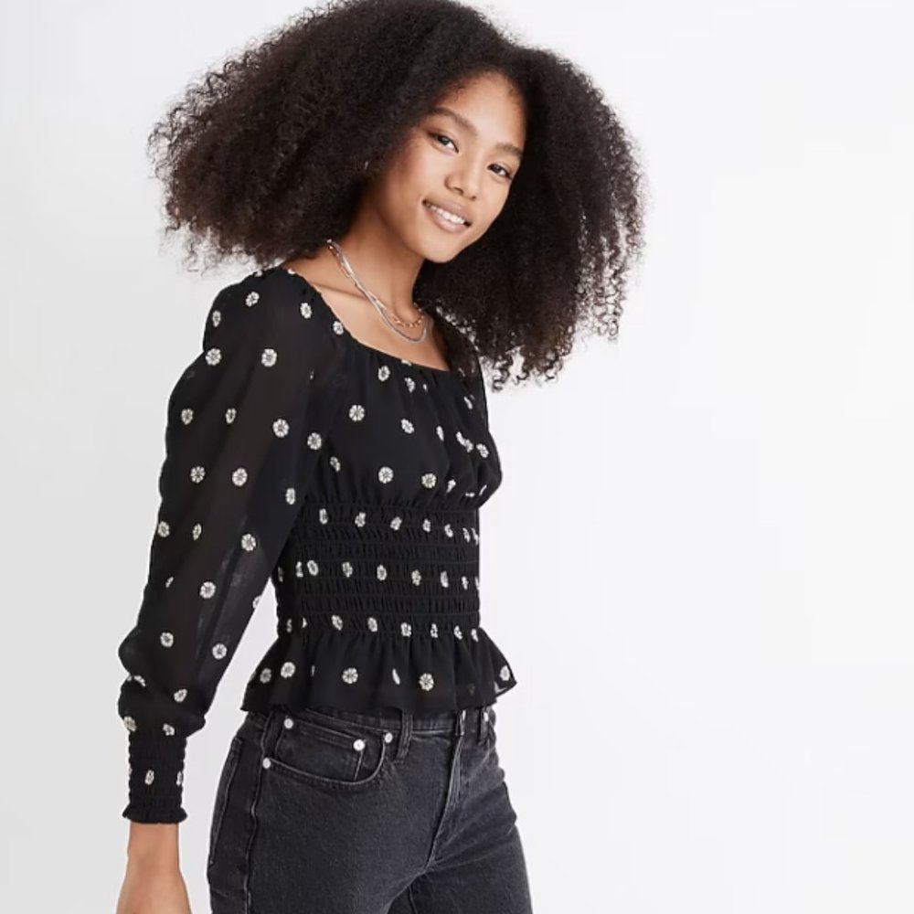 Madewell Square-Neck Smock-Waist Top XL